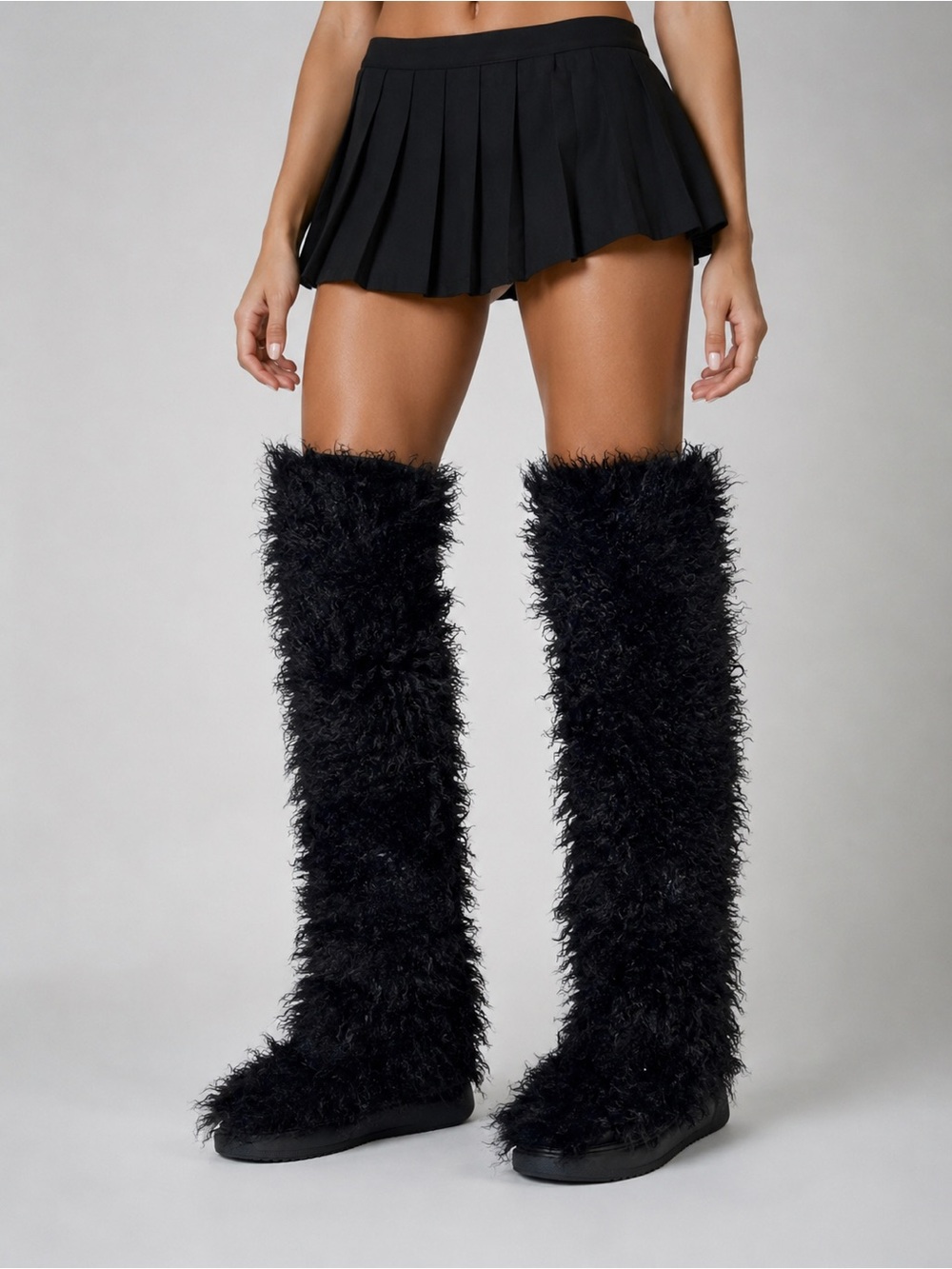 🖤 Azalea Wang Templeton Black Shaggy Faux Fur Knee-High | Cozy Statement Boots